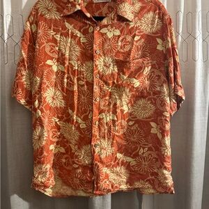 Caribbean Joe Orange VTG Floral Men's Shirt